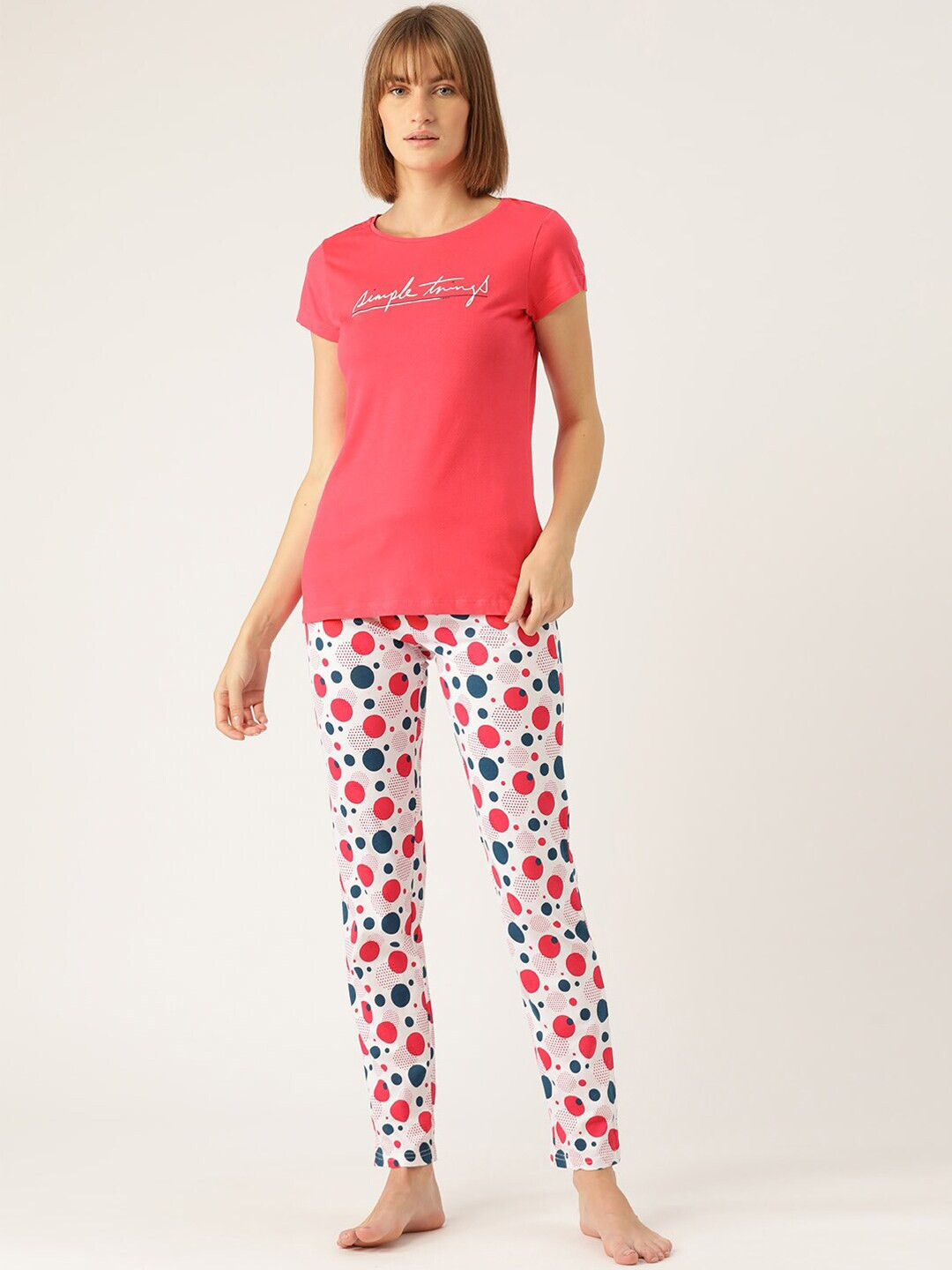 Sweet Dreams Women Pink & White Printed Night suit