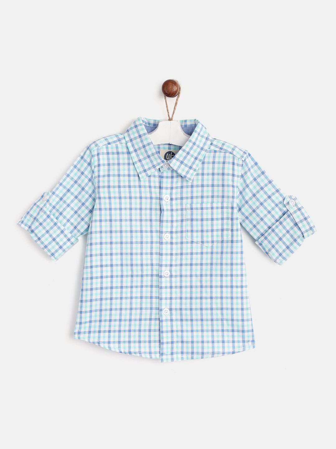 YK Infant Boys Blue & Sea Green Regular Fit Checked Casual Shirt