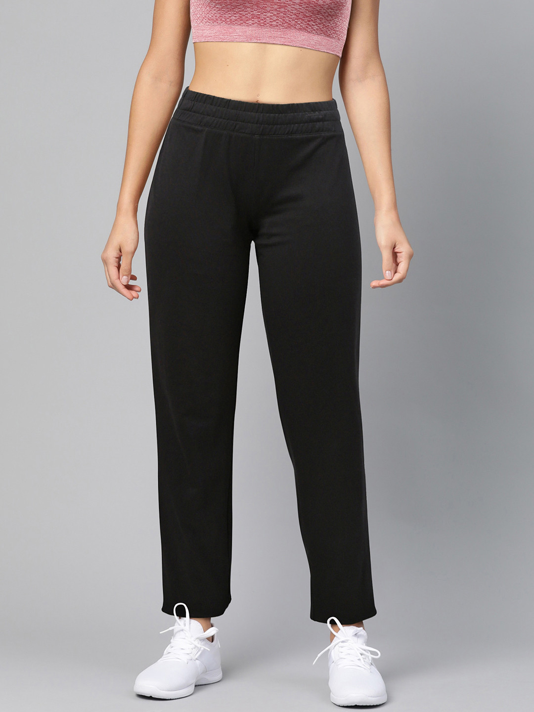 Reebok Women Black Slim Fit Solid Essentials Training Track Pants