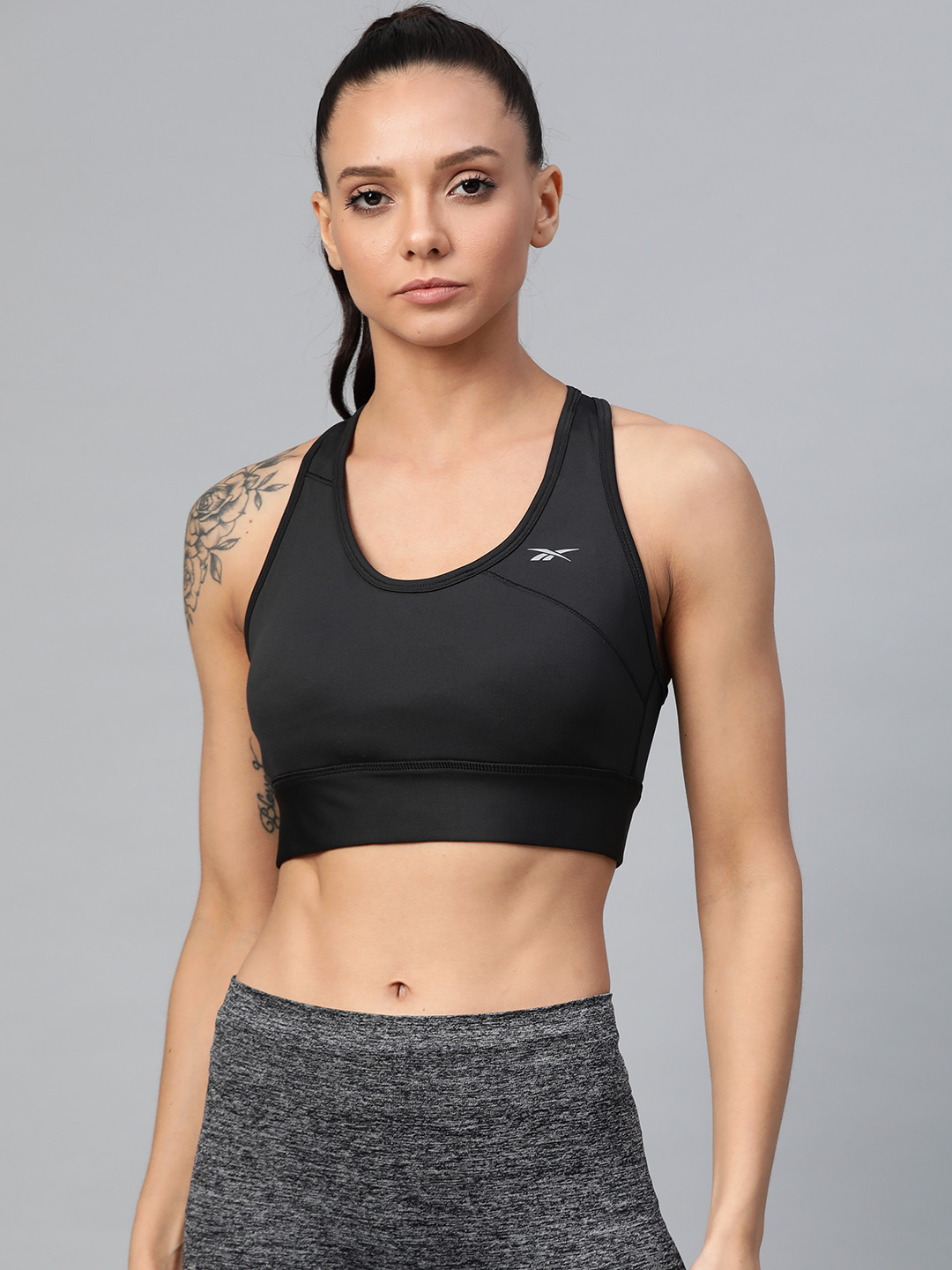 Reebok Charcoal Grey Solid Running Essentials High-Impact Bra FK6525