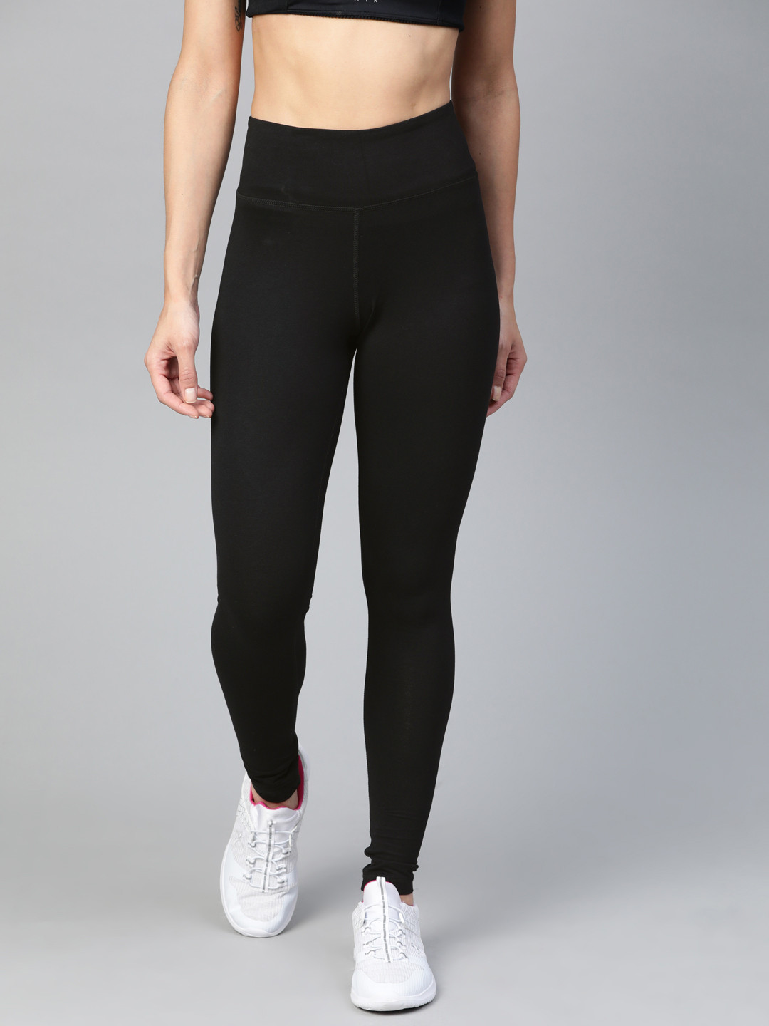 Reebok Women Black Solid Training Essentials Cotton Tights