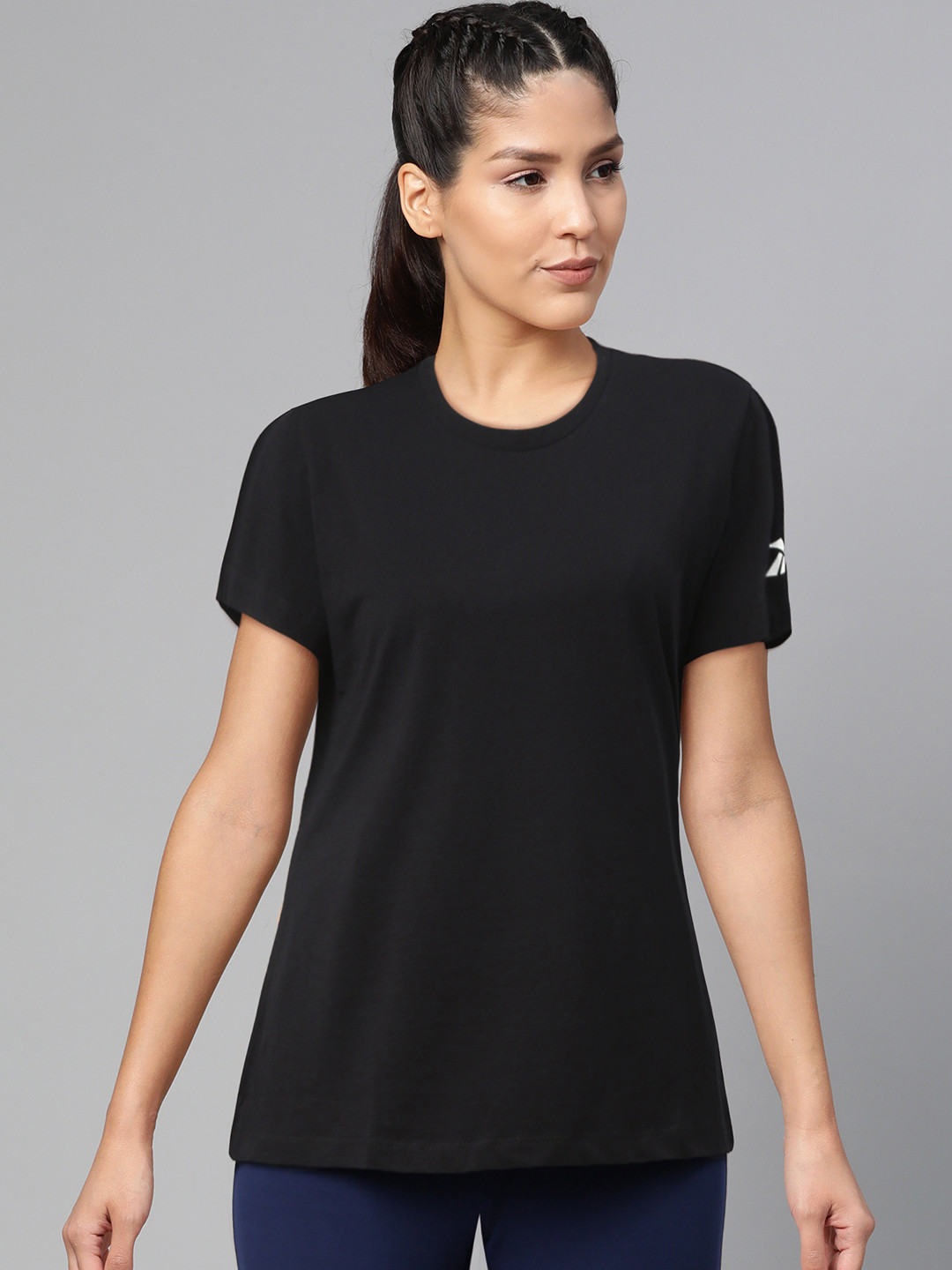 Reebok Women Black Work Out Ready Comm Solid Training T-Shirt