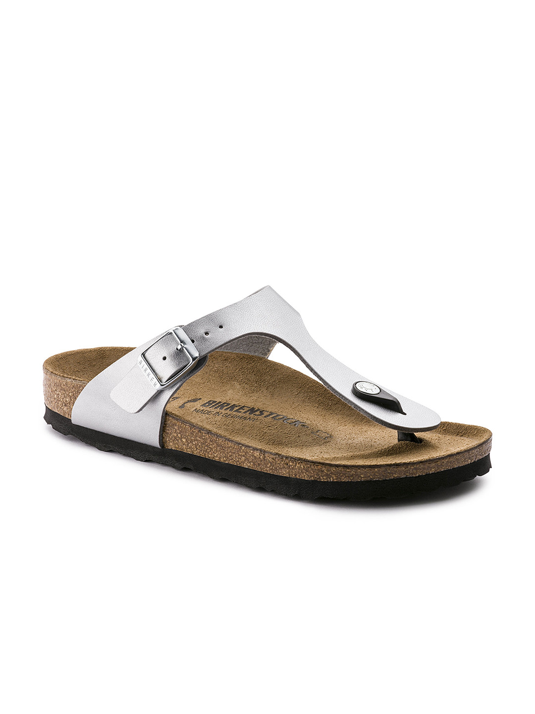 Birkenstock Silver-Toned Gizeh Birko-Flor Solid Regular Width Sandals