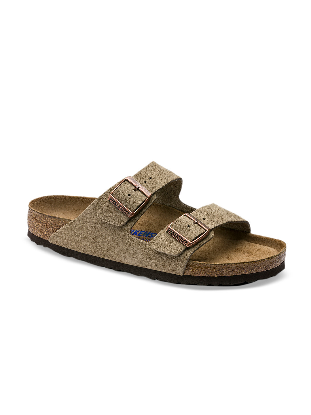 Birkenstock Arizona Soft Footbed Taupe Narrow Width Suede Leather Two-Strap Sandals