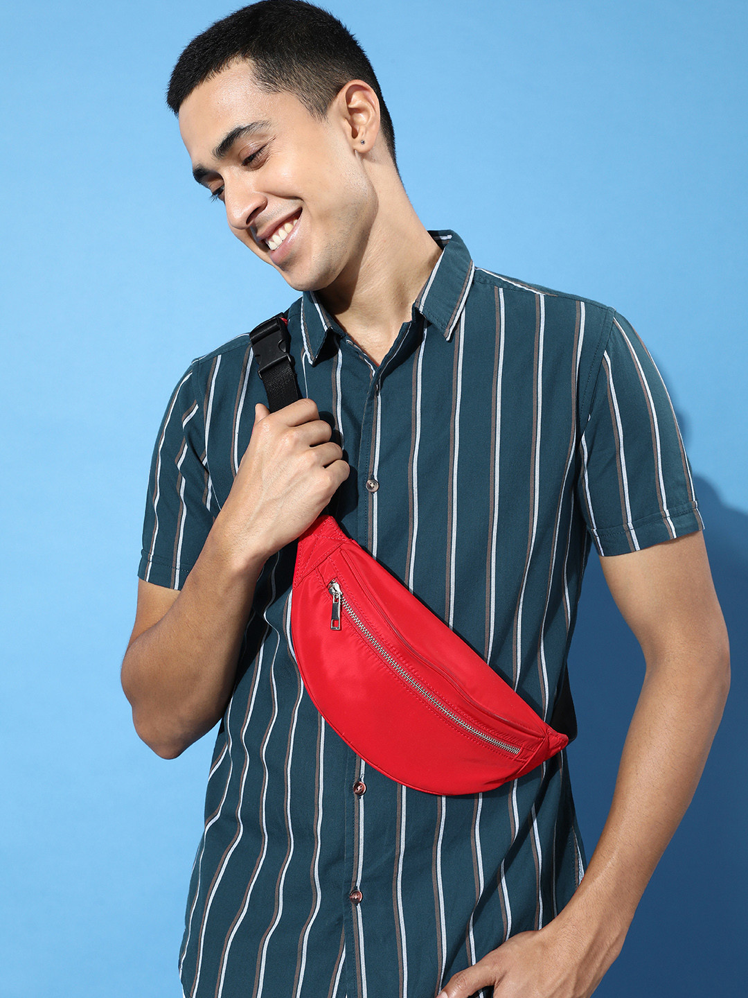 Moda Rapido Deep Navy Blue Slim Fit Retro Streaks  Cotton Casual Shirt