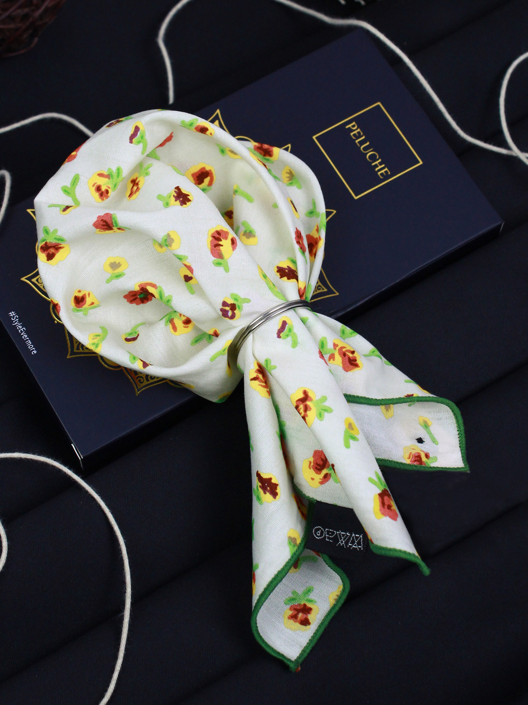 Peluche Men Off-White & Yellow Printed Pocket Squares