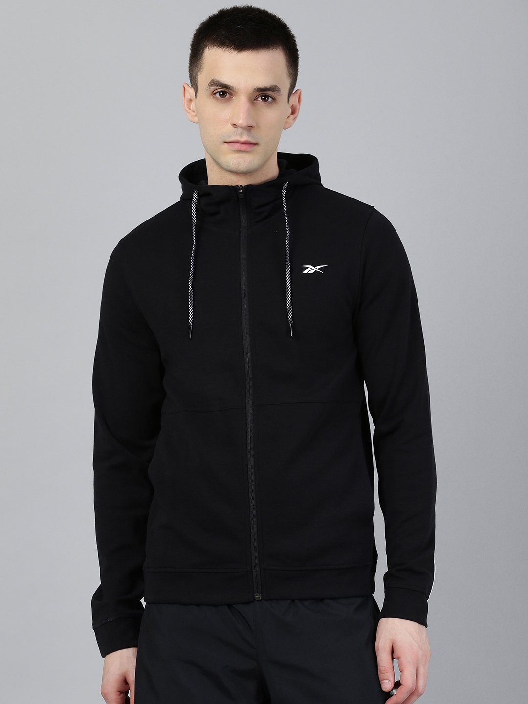 Reebok Men Black Solid Workout Ready Hooded Sweatshirt
