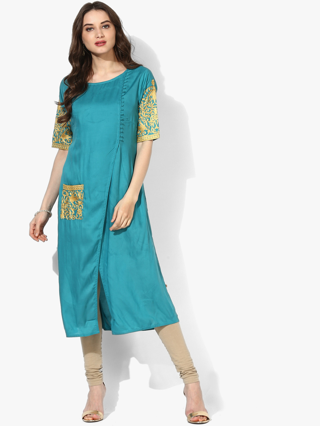 Vedic Women Blue Solid A-Line Kurta