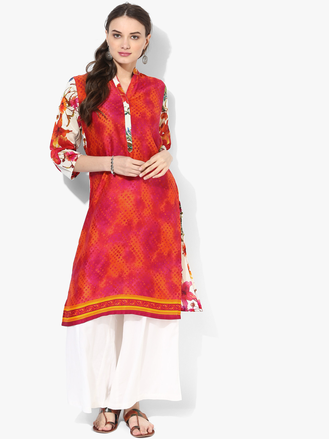 GQ Women Pink & Orange Printed Straight Kurta