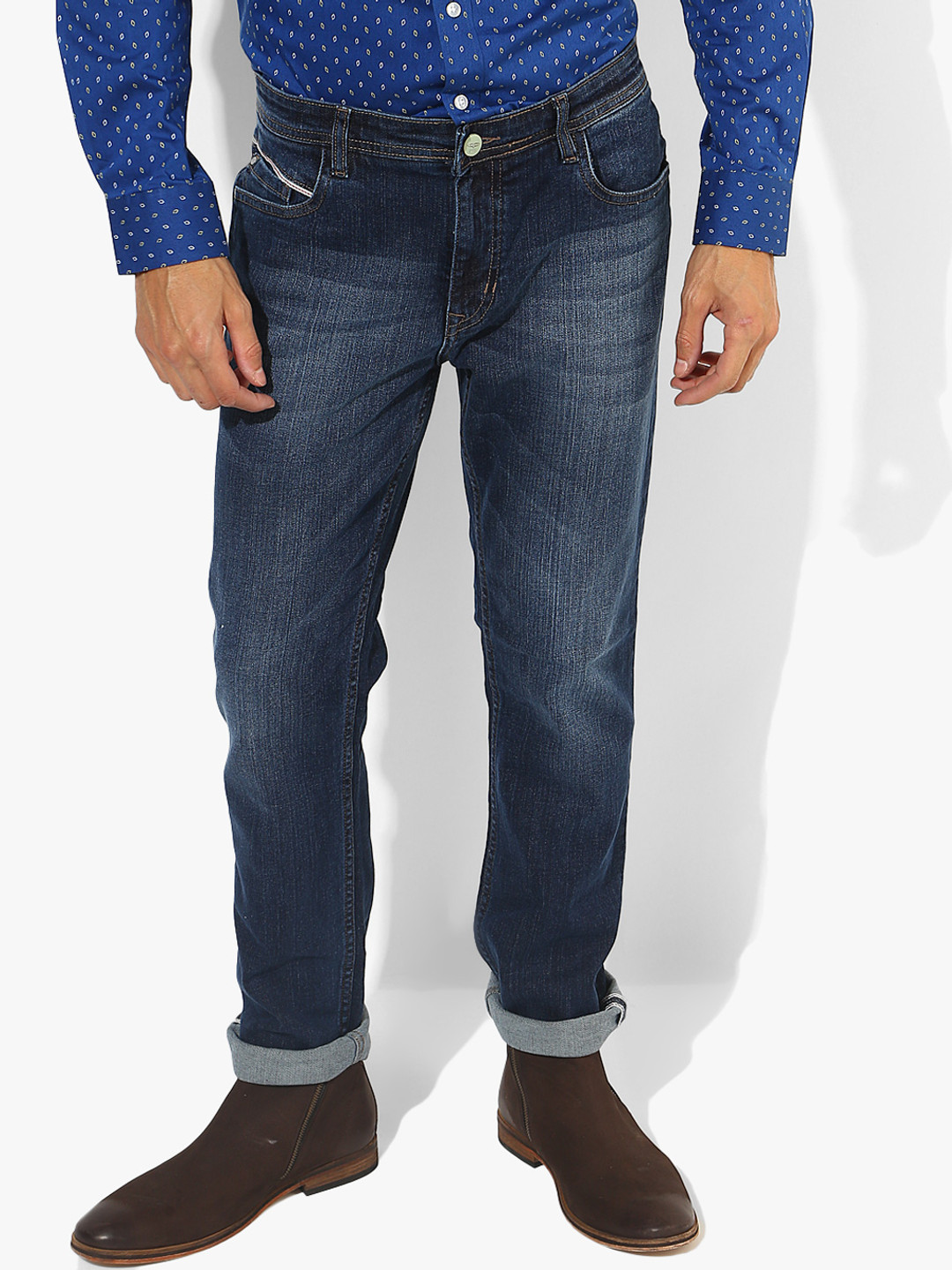 ColorPlus Men Navy Blue Washed Slim Fit Clean Look Stretchable Jeans