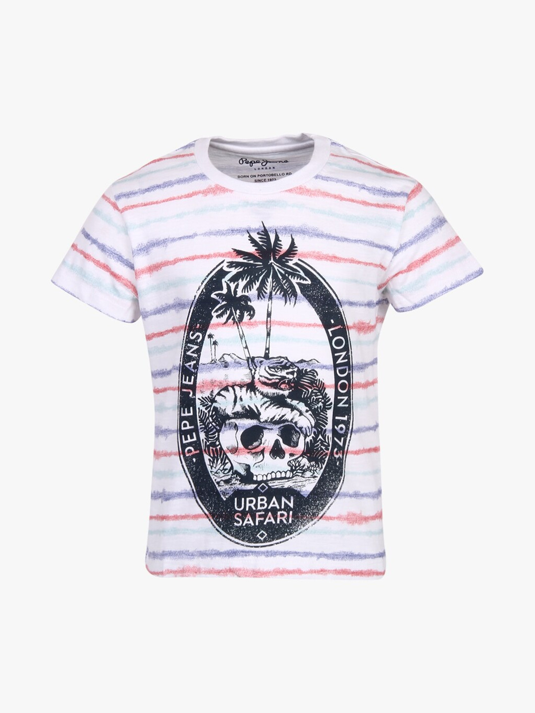 Pepe Jeans Boys White & Red Striped T-Shirt