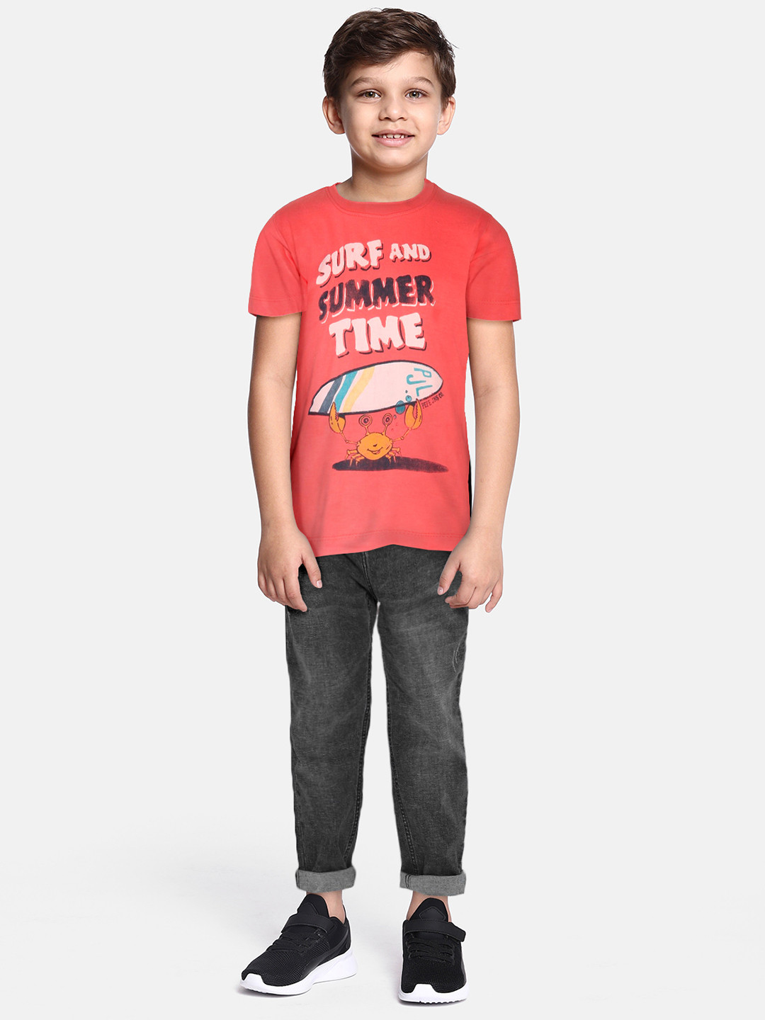 Pepe Jeans Boys Pink & White Printed Slim Fit Round Neck Tshirt