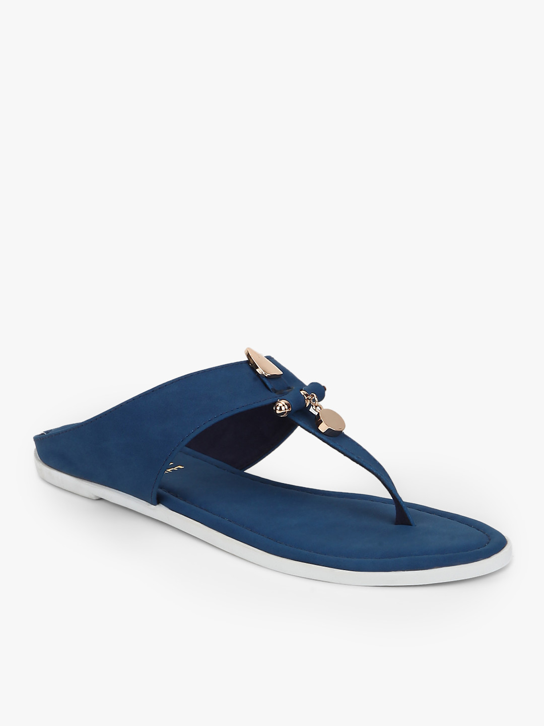 Wet Blue Women Navy-Blue Solid T-Strap Flats