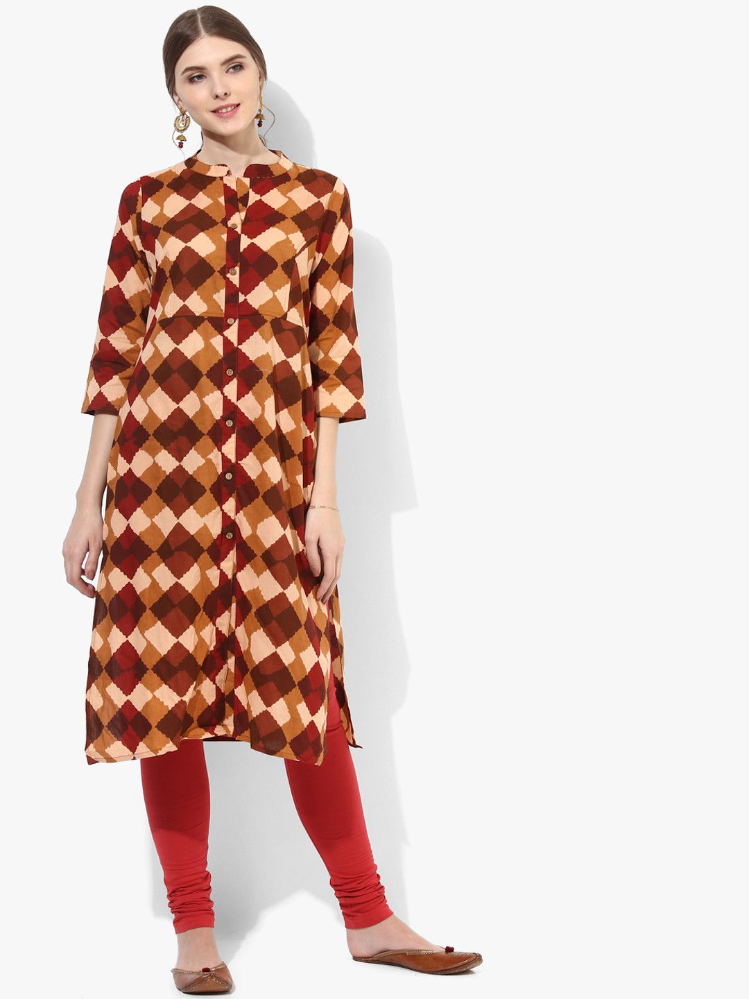 Vedic Women Mustard Brown & Beige Printed Straight Kurta