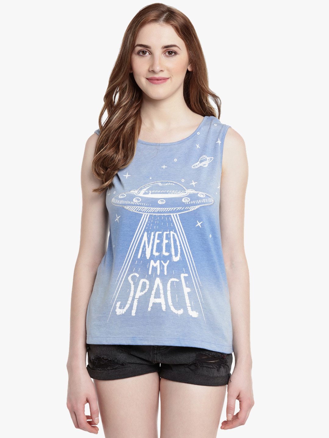 SF JEANS by Pantaloons Women Blue Printed Round Neck T-shirt