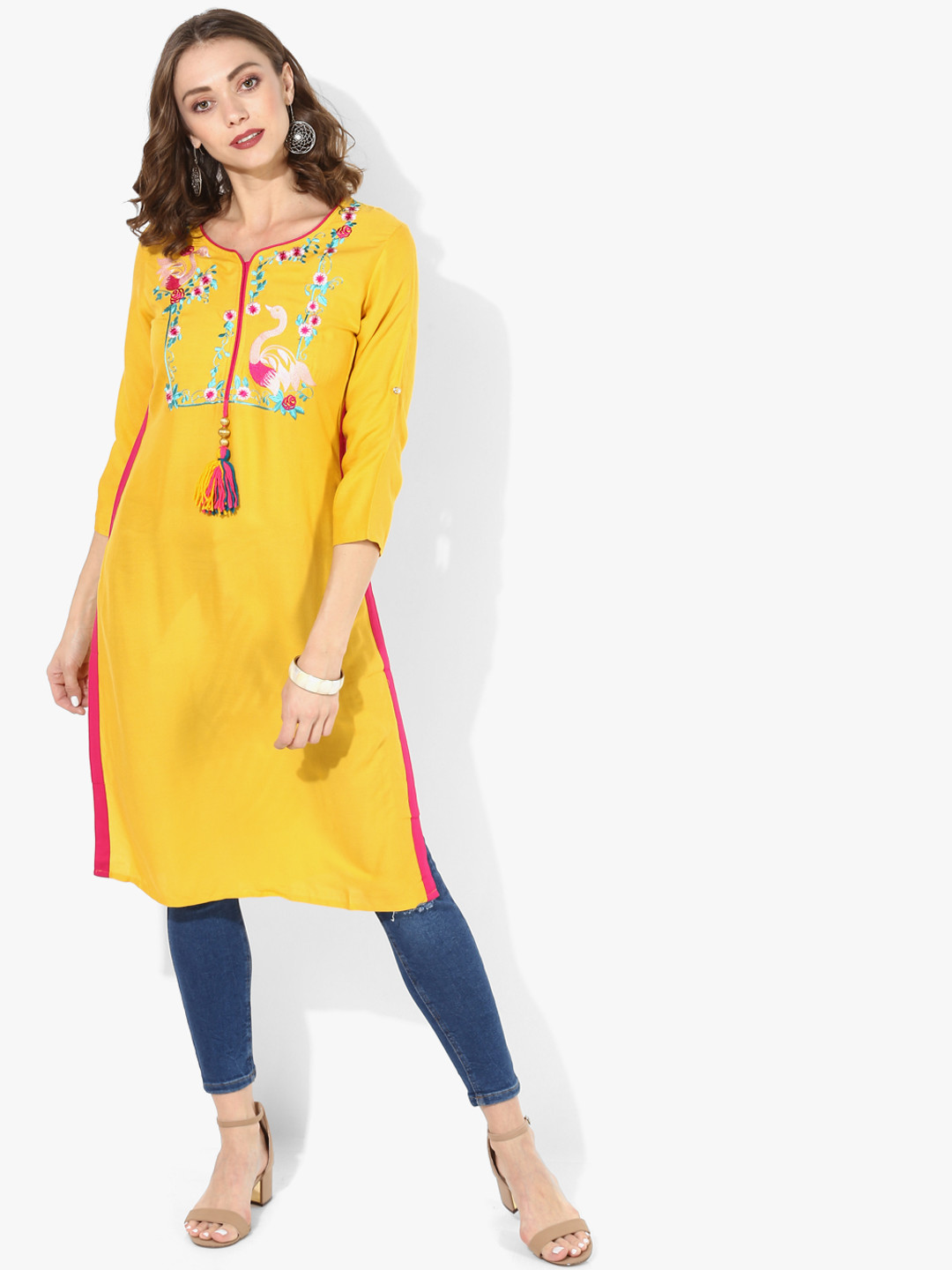 Divina Women Yellow Yoke Design Kurta