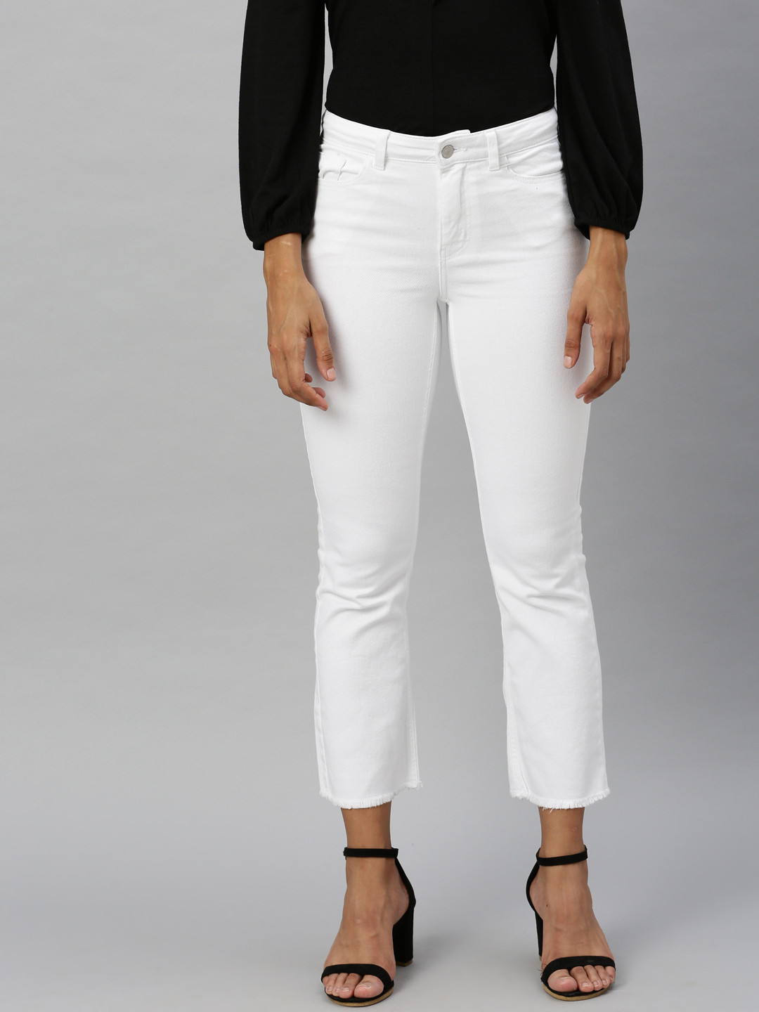 Vero Moda Women White Flared Mid-Rise Clean Look Stretchable Cropped Jeans