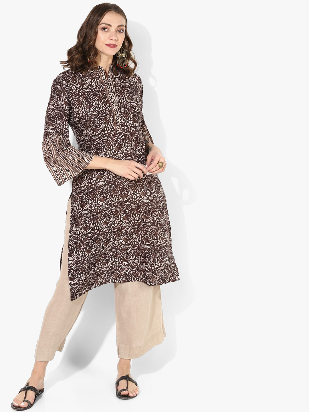 Divina Women Brown & Beige Paisley Print Straight Kurta