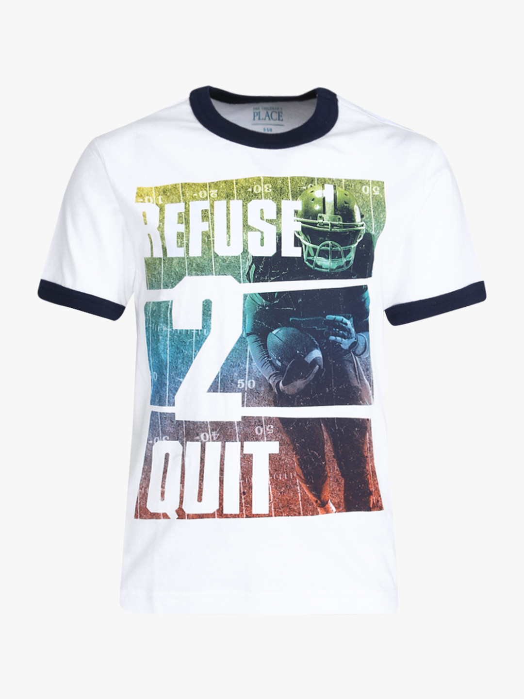 The Childrens Place Boys White  Navy Blue Printed Regular Fit Pure Cotton T-shirt