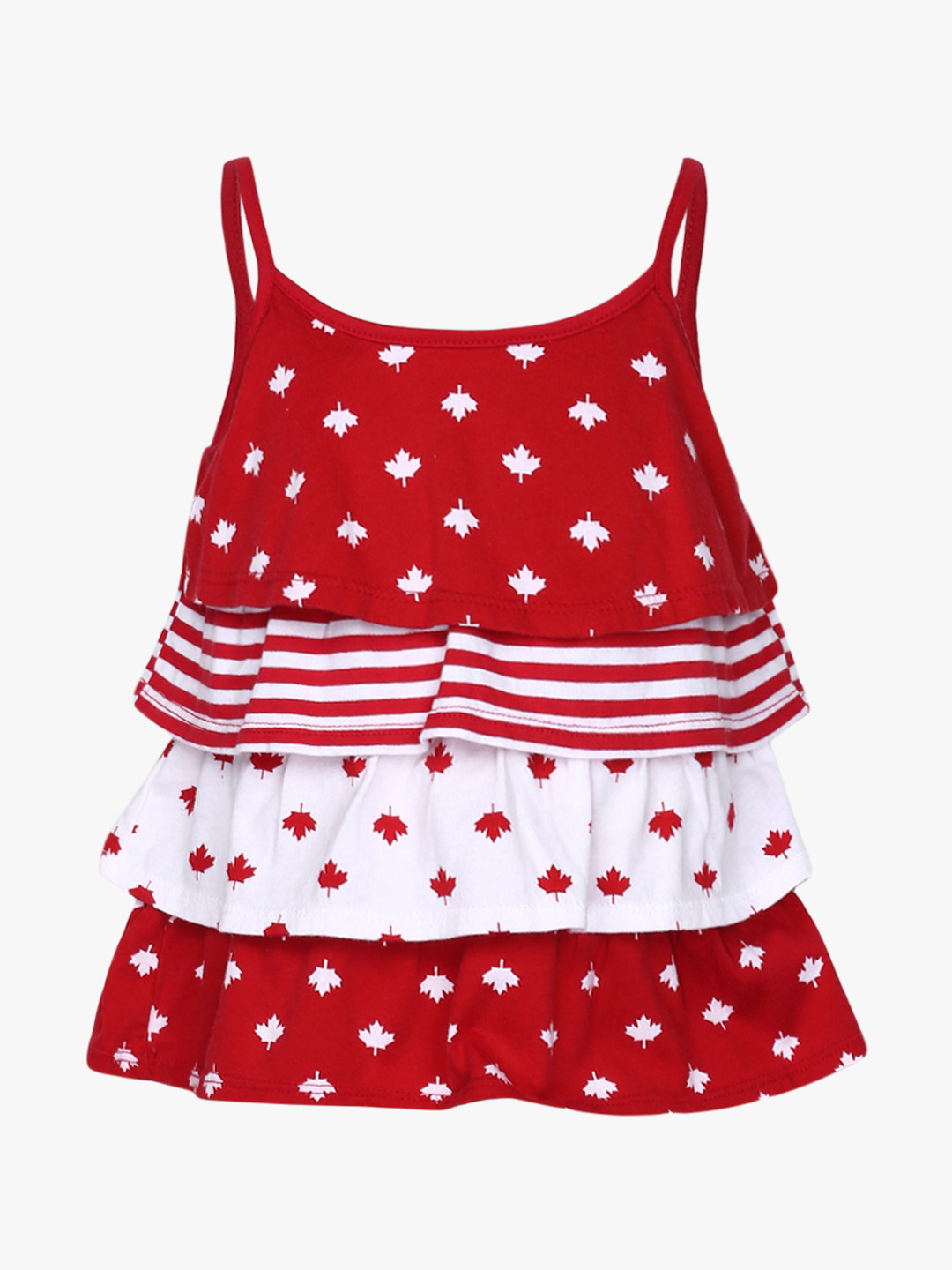 The Childrens Place Girls Red & White Printed Tiered Top