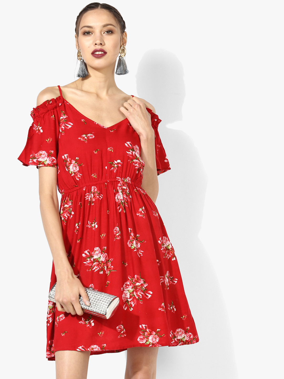 MIAMINX Women Red & White Printed A-Line Dress