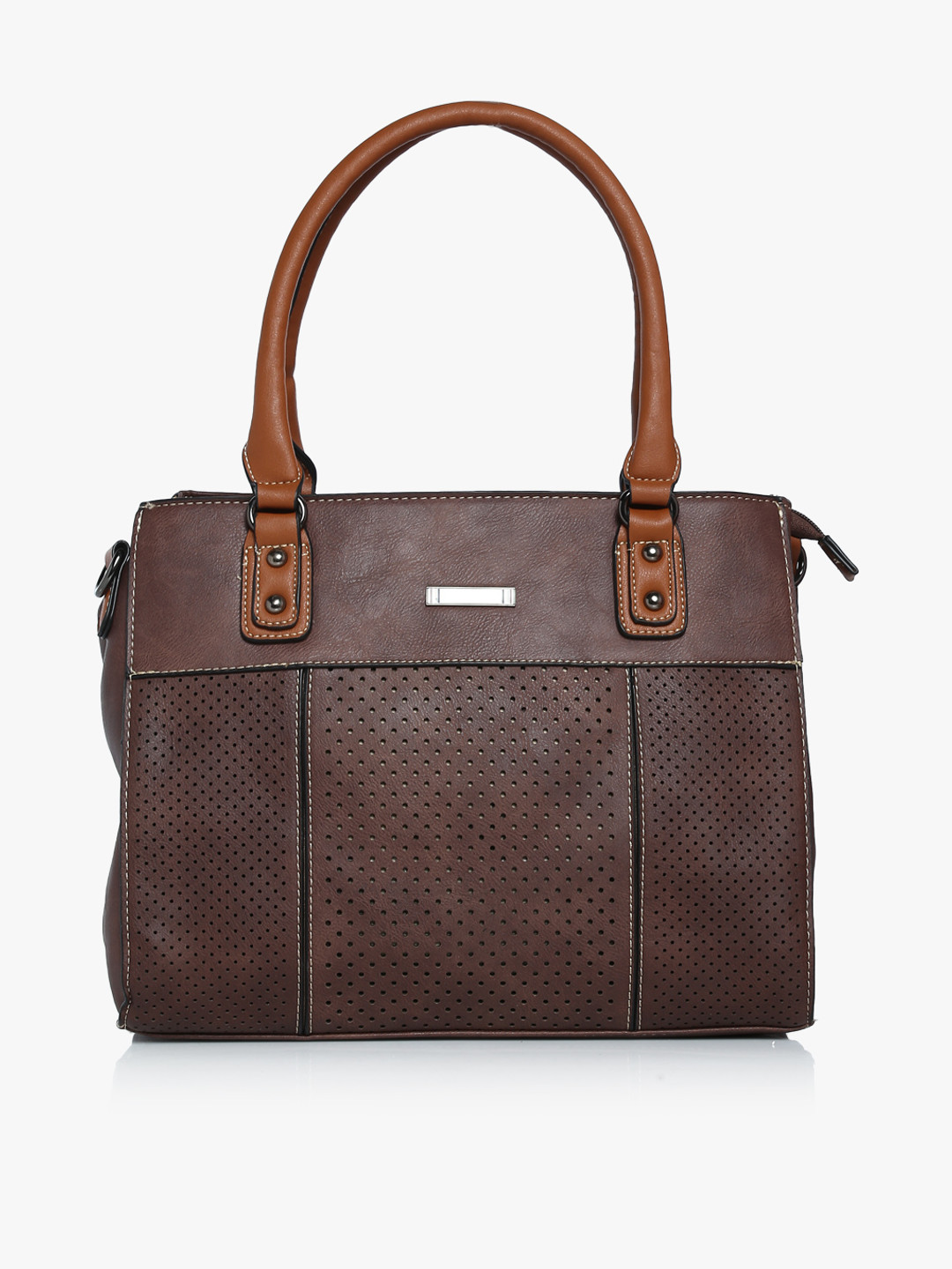 Ladida Coffee Brown Self Design Handheld Bag