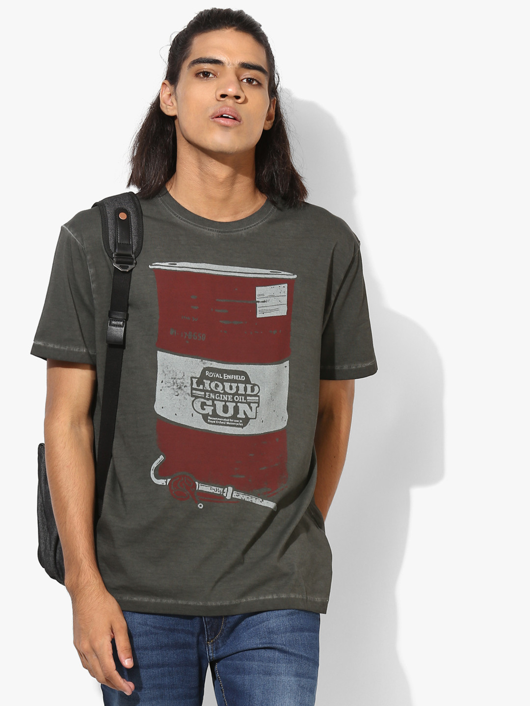 Royal Enfield Men Grey & Brown Printed Regular Fit Round Neck T-Shirt