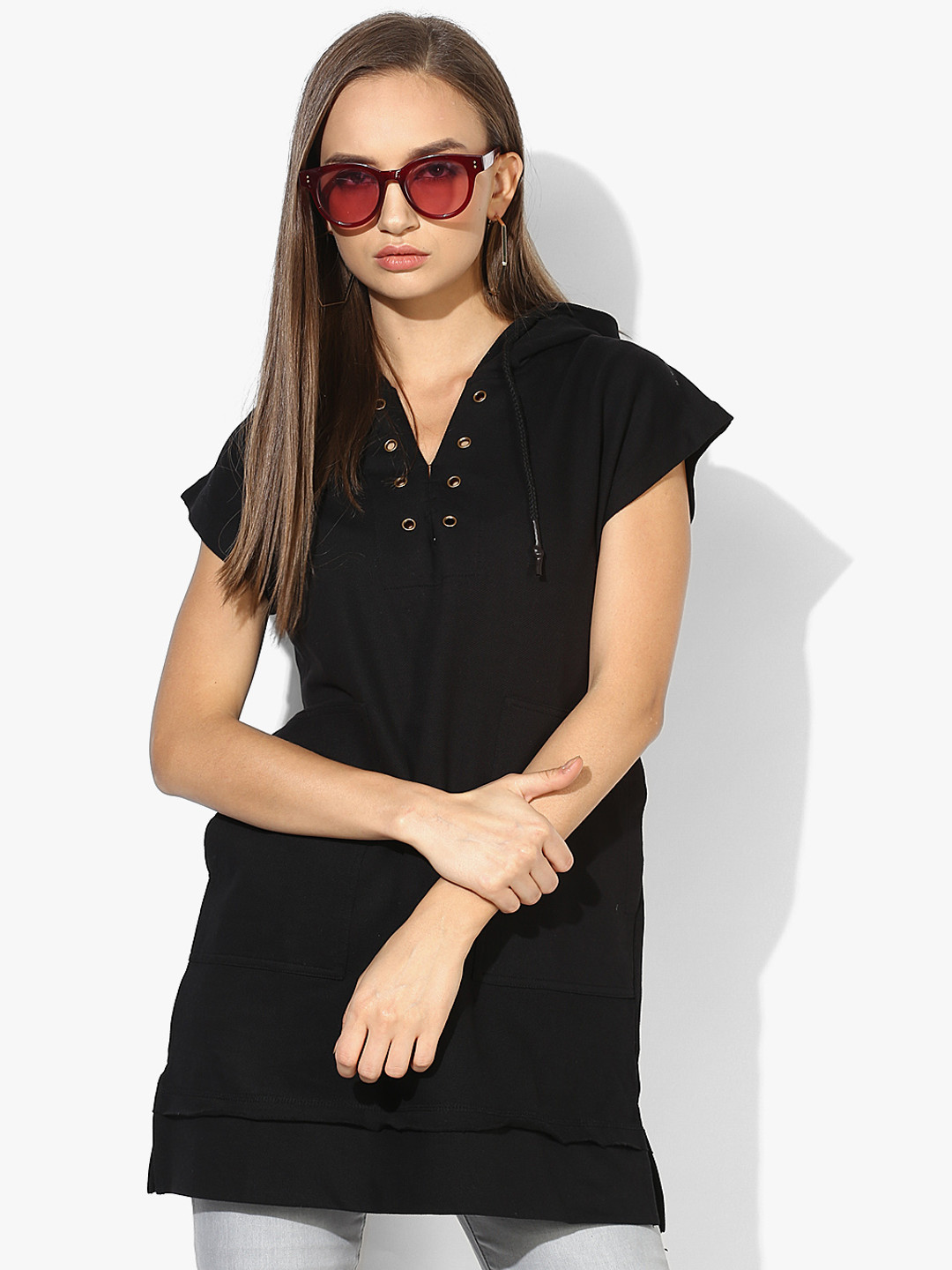 YWC Women Black Solid Hoodie