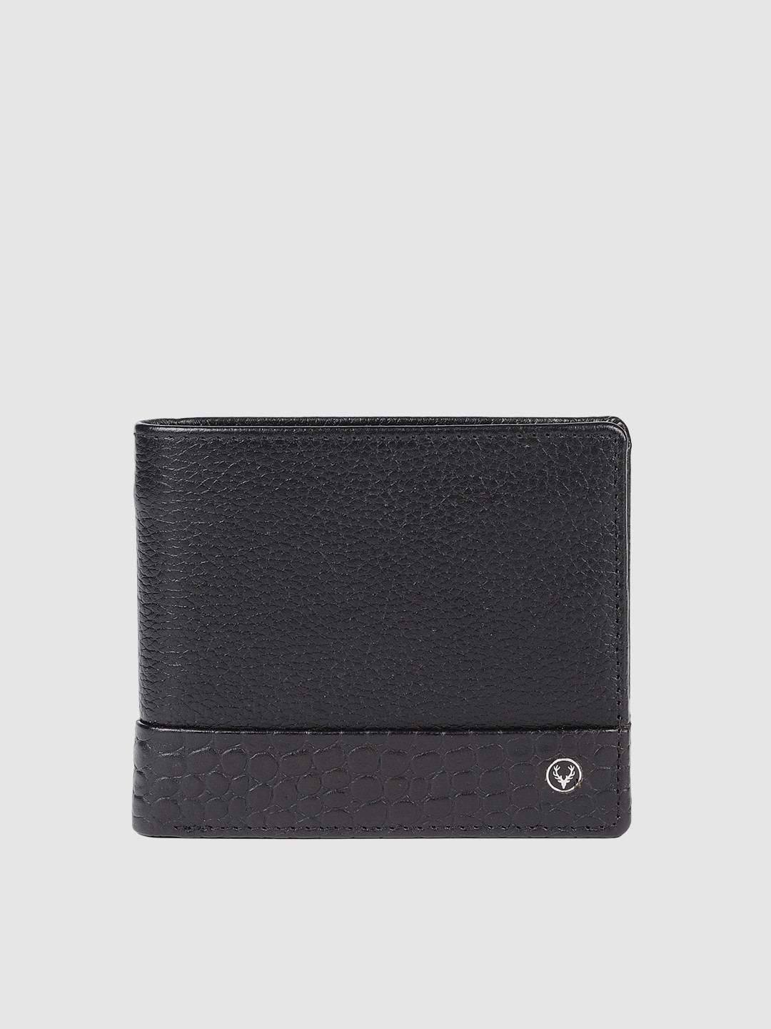 Allen Solly Men Black Textured Two Fold Leather Wallet