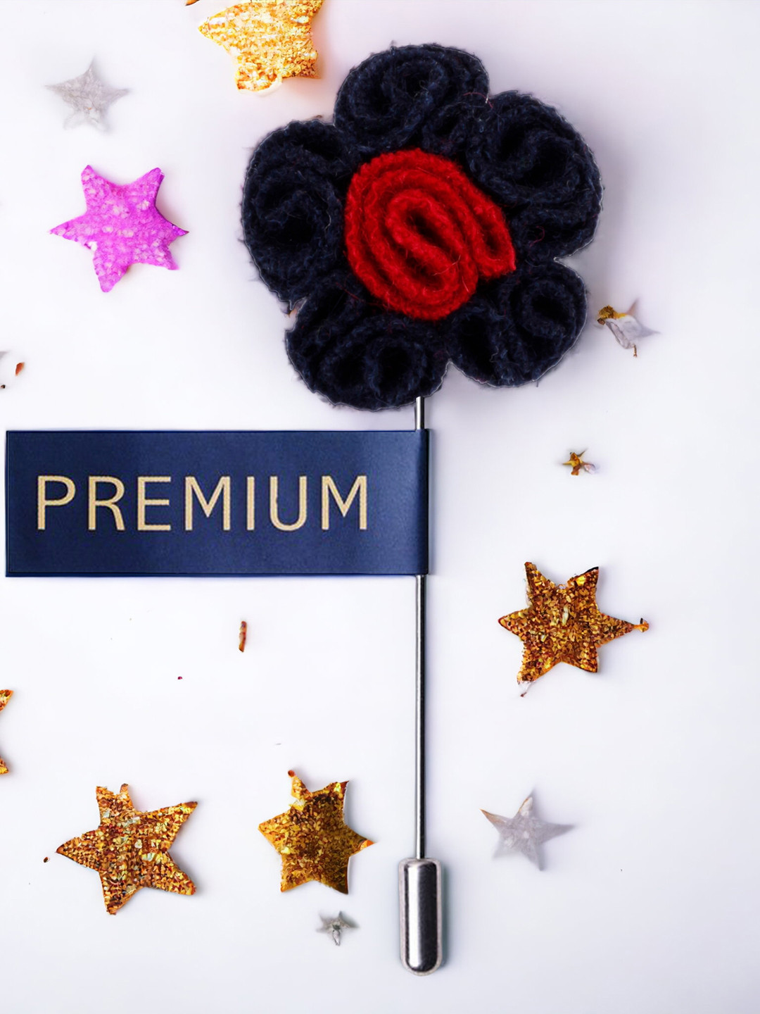 PELUCHE Blue & Red Blossoming Style Brooch Lapel Pin