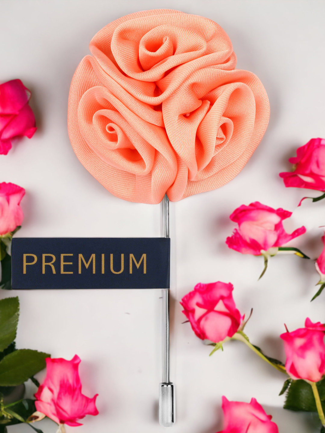 PELUCHE Unisex Peach-Coloured & Silver-Toned Ranunculus Flower Lapel Pin