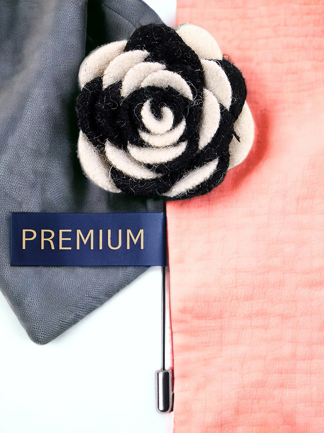 PELUCHE Unisex Black & Off-White Melodious Whirlpool Flower-Shaped Lapel Pin