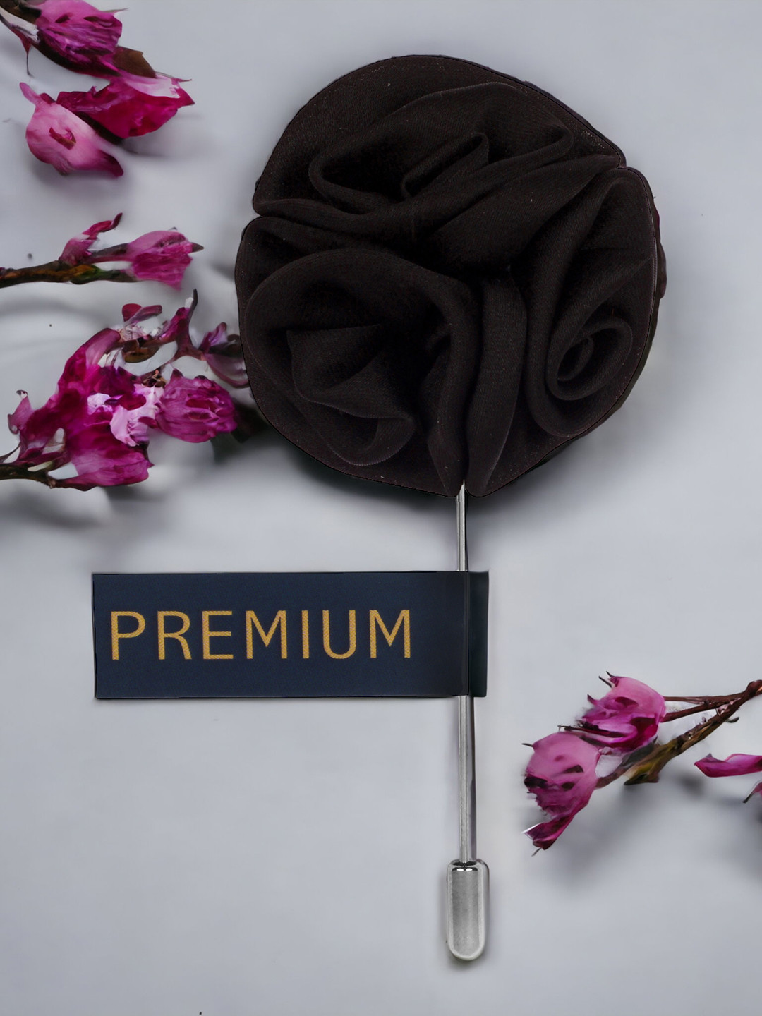 PELUCHE Unisex Black & Silver-Toned Ranunculus Flower Lapel Pin