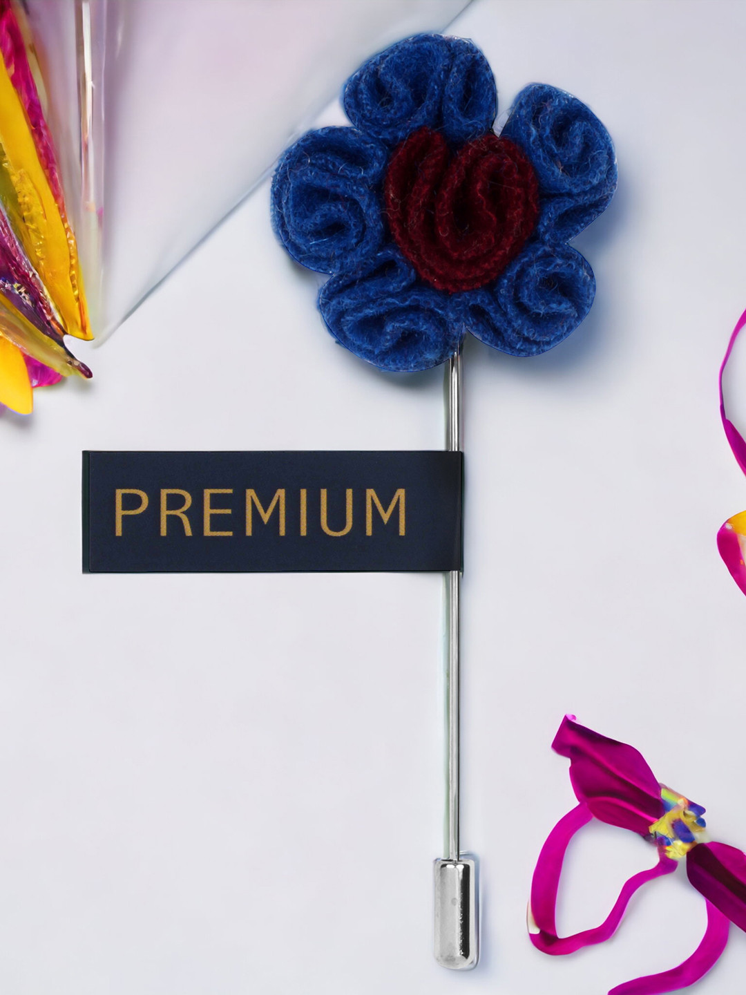 PELUCHE Unisex Blue & Maroon Florwer in Flower Lapel Pin