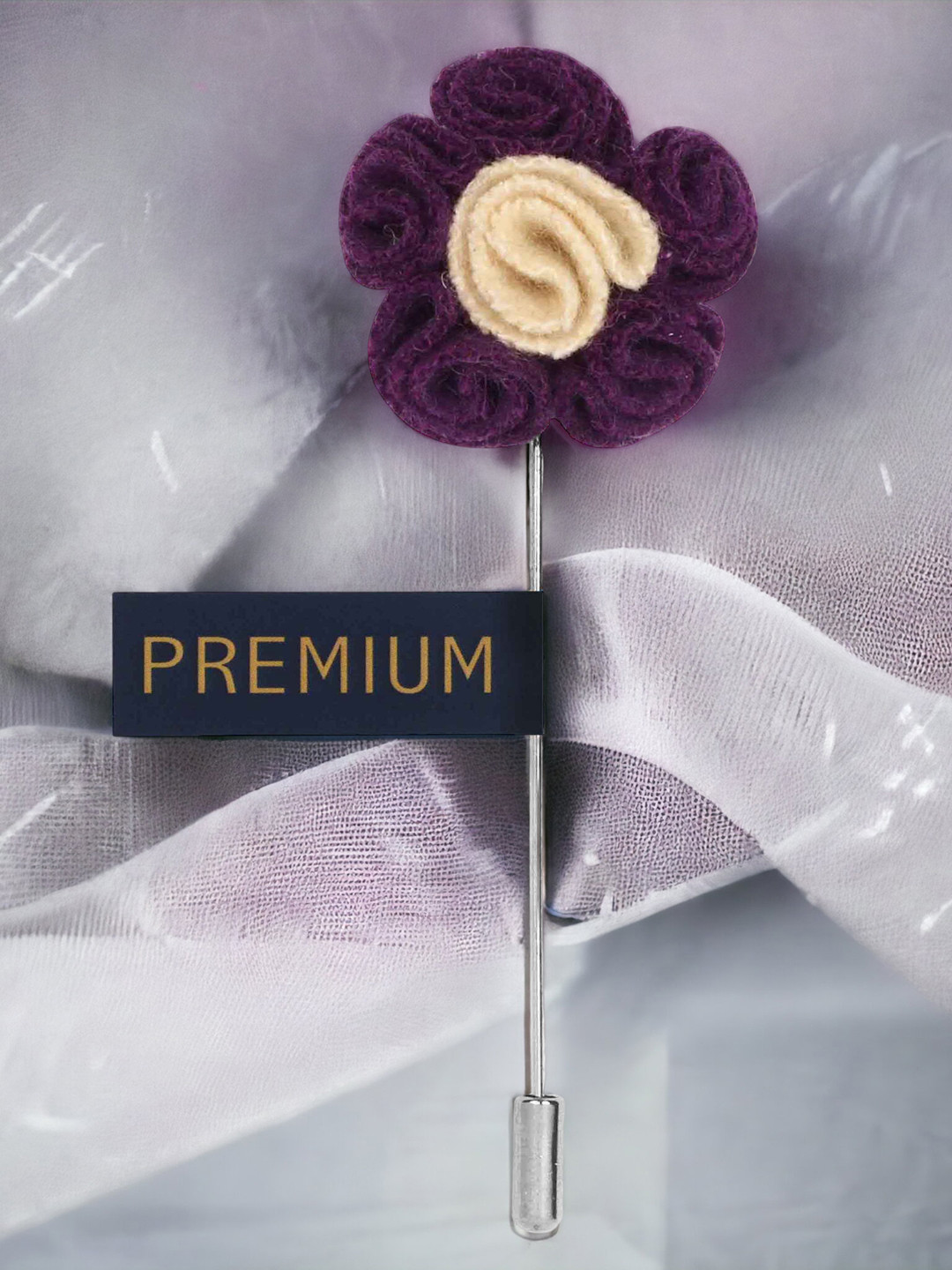 PELUCHE Unisex Purple & Beige Florwer in Flower Lapel Pin