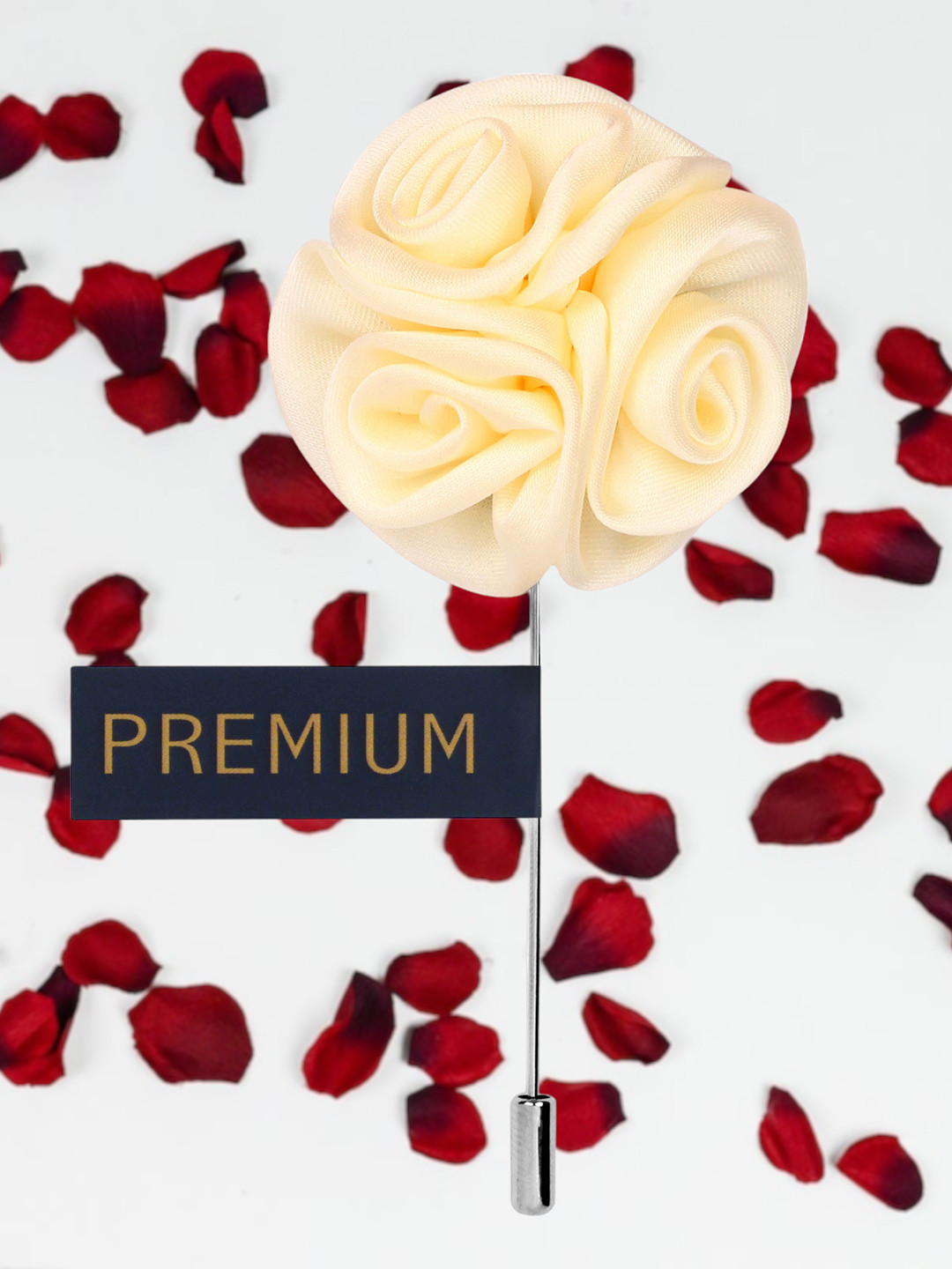 PELUCHE Unisex Cream-Coloured & Silver-Toned Ranunculus Flower Lapel Pin