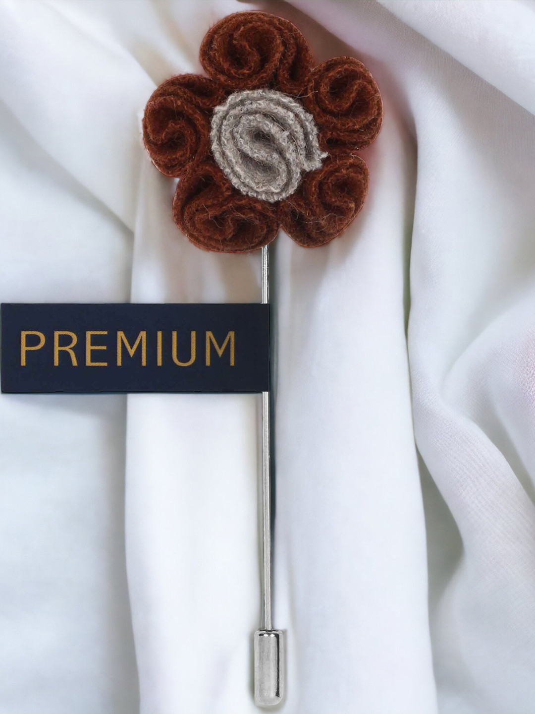 PELUCHE Unisex Brown & Grey Florwer In Flower Lapel Pin