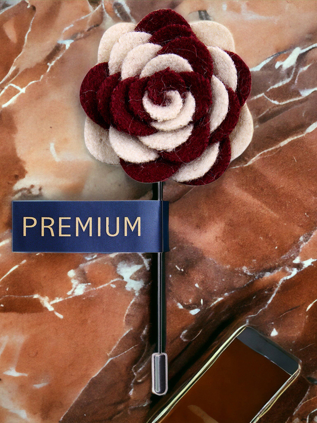 PELUCHE Unisex White & Maroon Melodious Whirlpool Brooch Lapel Pin