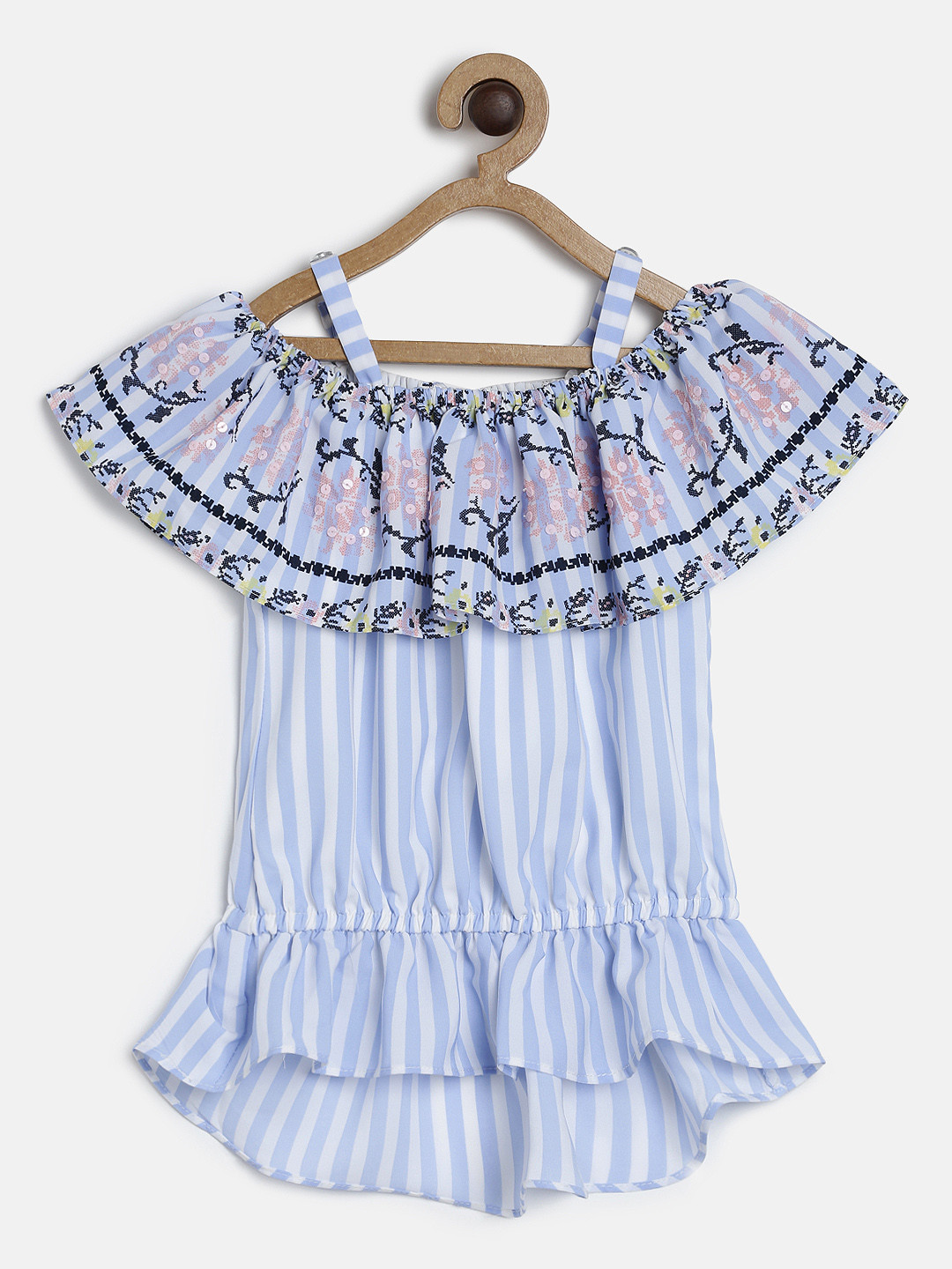 Peppermint Girls Blue & White Striped Bardot Top