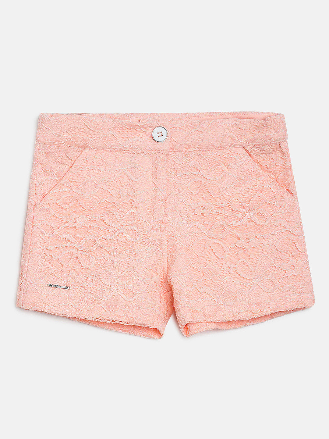 Peppermint Girls Peach-Coloured Self Design Regular Shorts