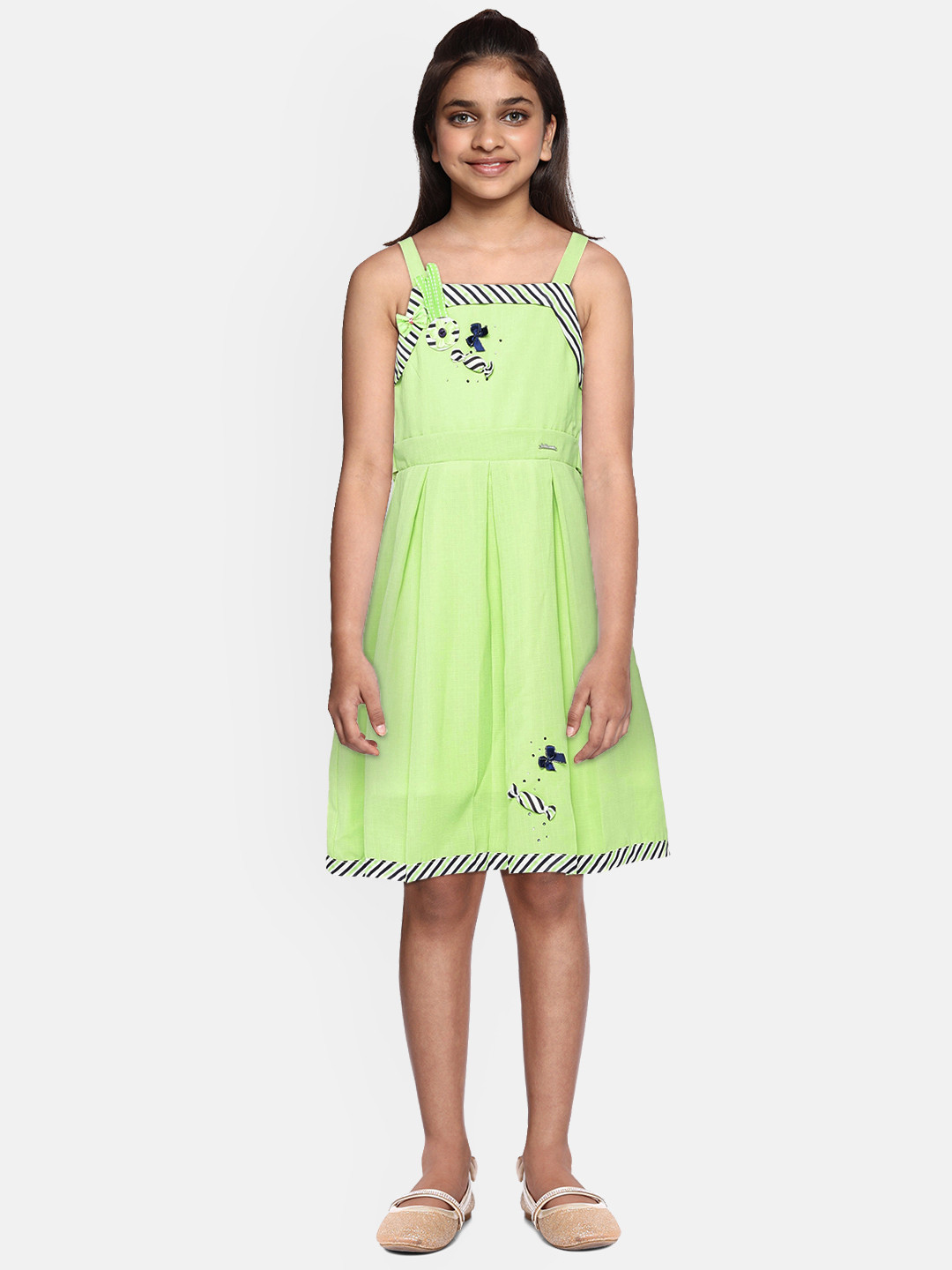 Peppermint Girls Green Solid A-Line Dress