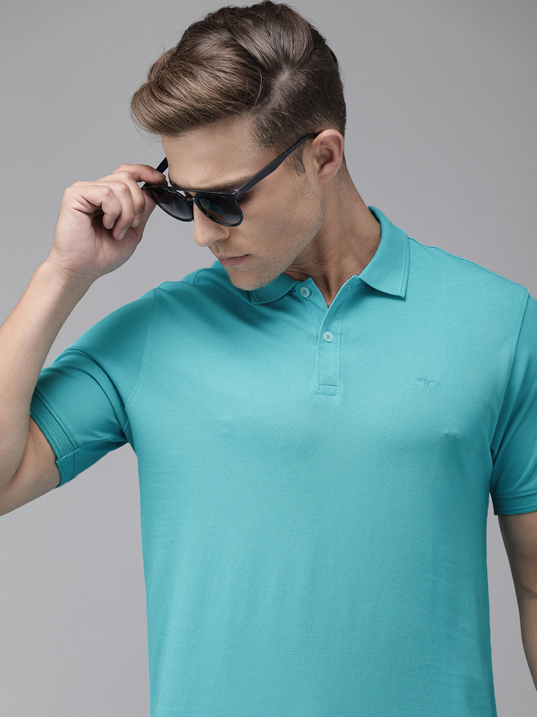 Park Avenue Men Blue Slim Fit Solid Polo Collar Pure Cotton T-shirt
