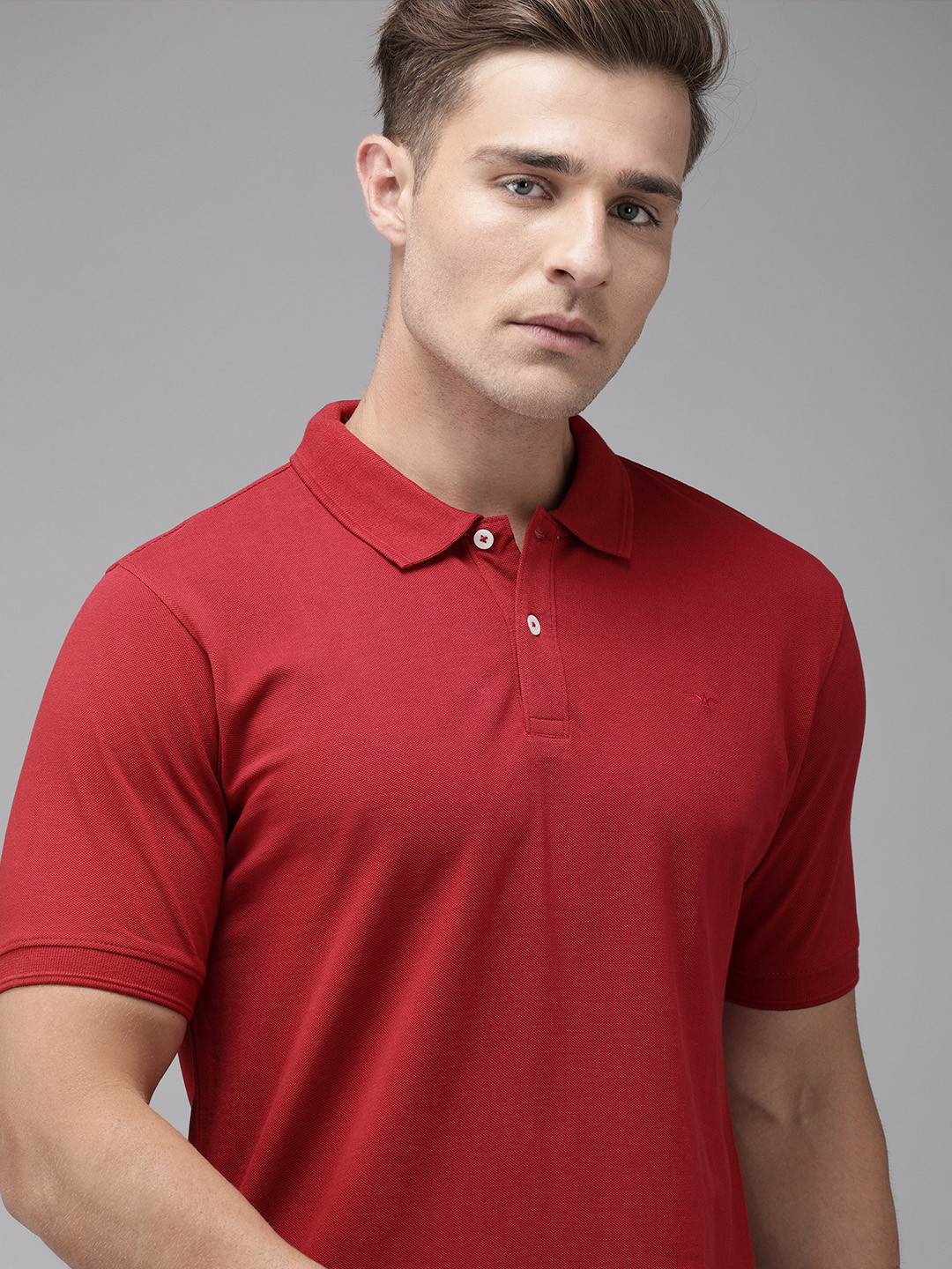 Park Avenue Men Red Solid Slim Fit Polo Collar Pure Cotton T-shirt