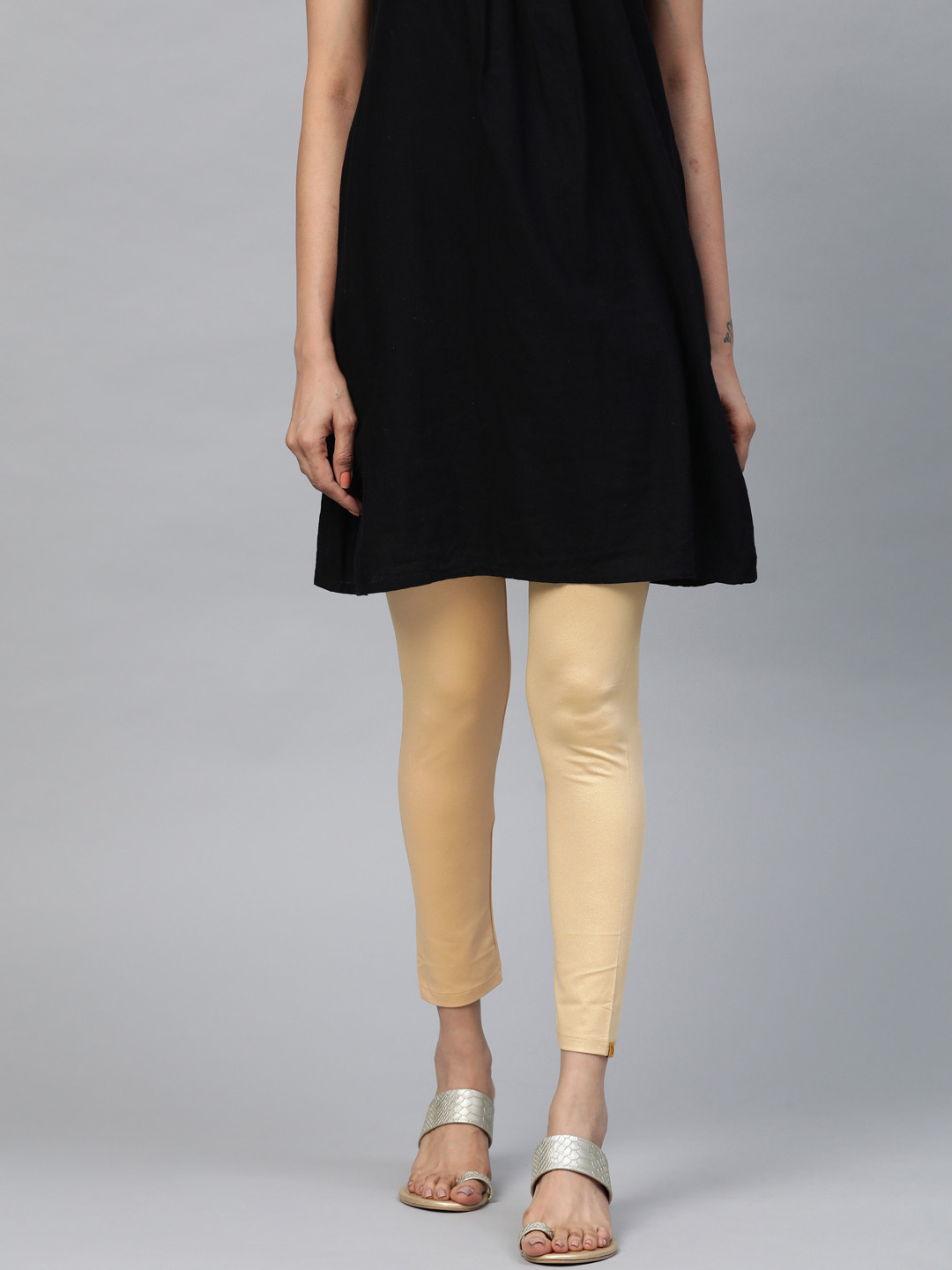AURELIA Women Golden Shimmer Effect Ankle Length Leggings