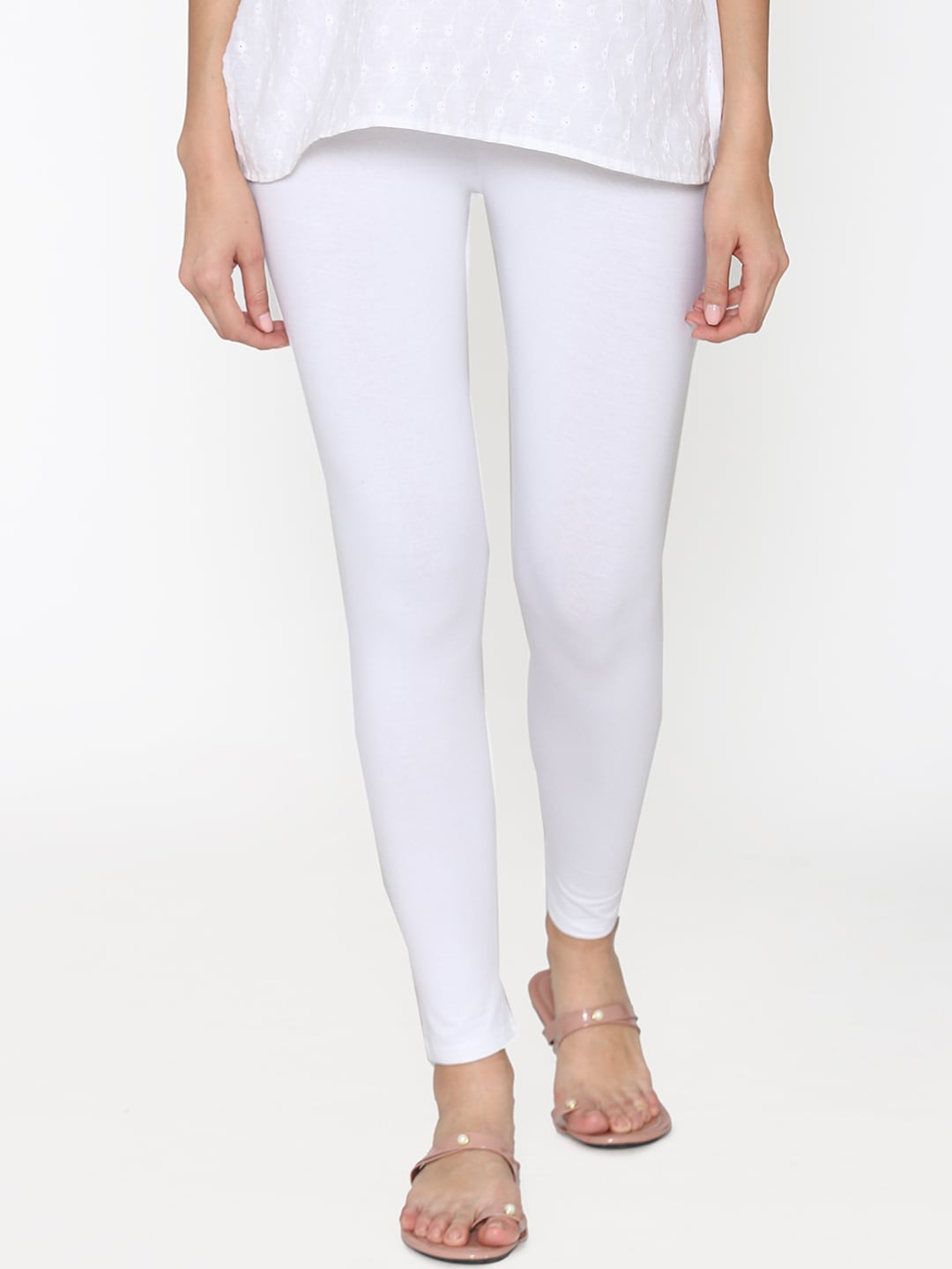 Vami Women White Solid Ankle-Length Leggings