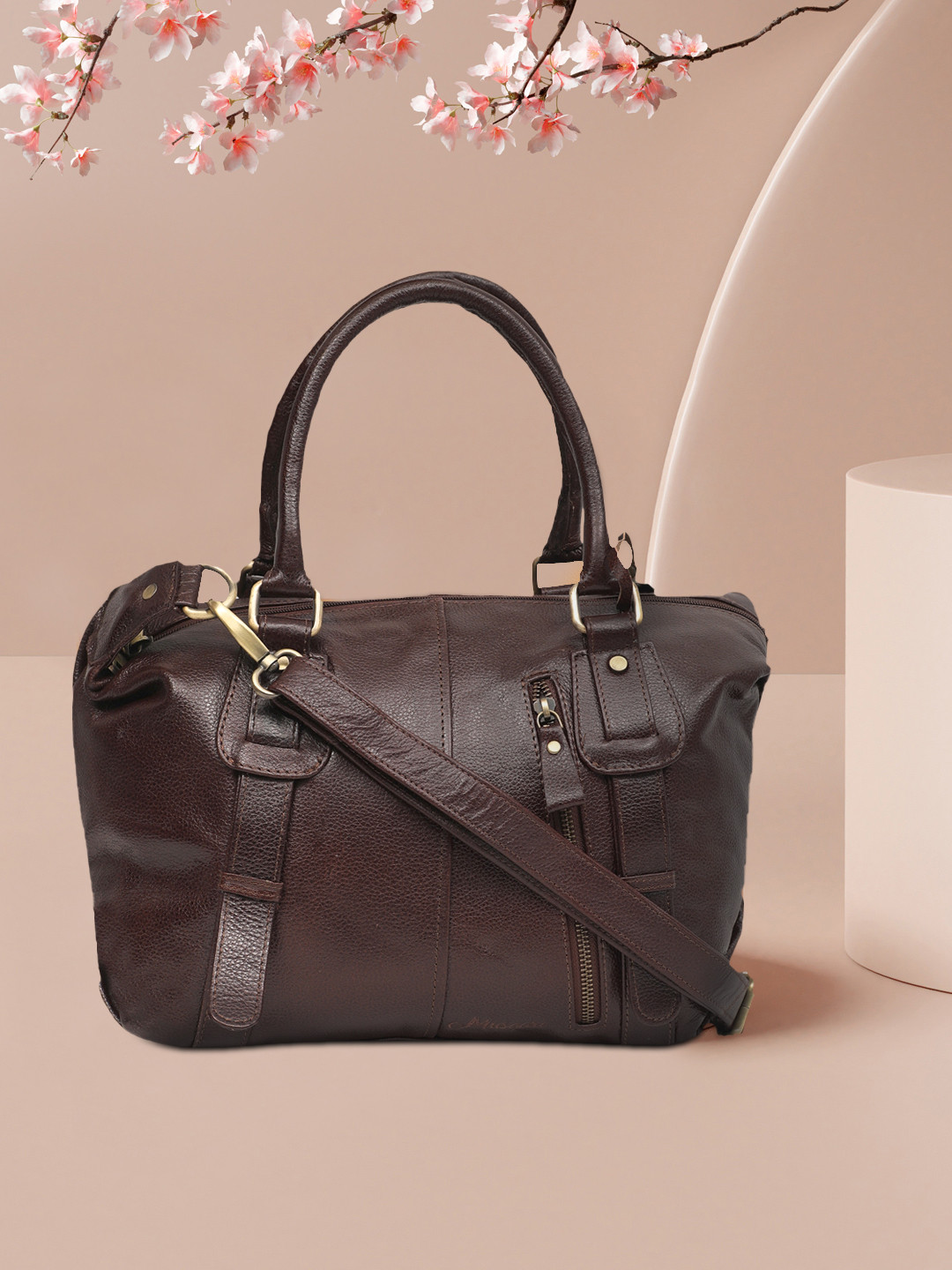 GENWAYNE Coffee Brown Solid Handheld Bag