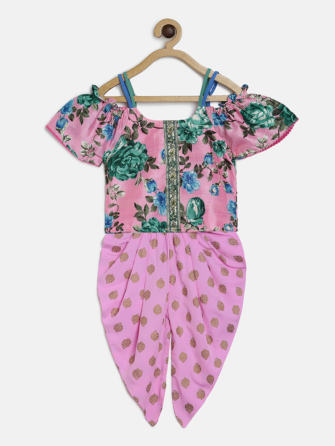 Twisha Girls Multicoloured Printed Top with Dhoti Pants