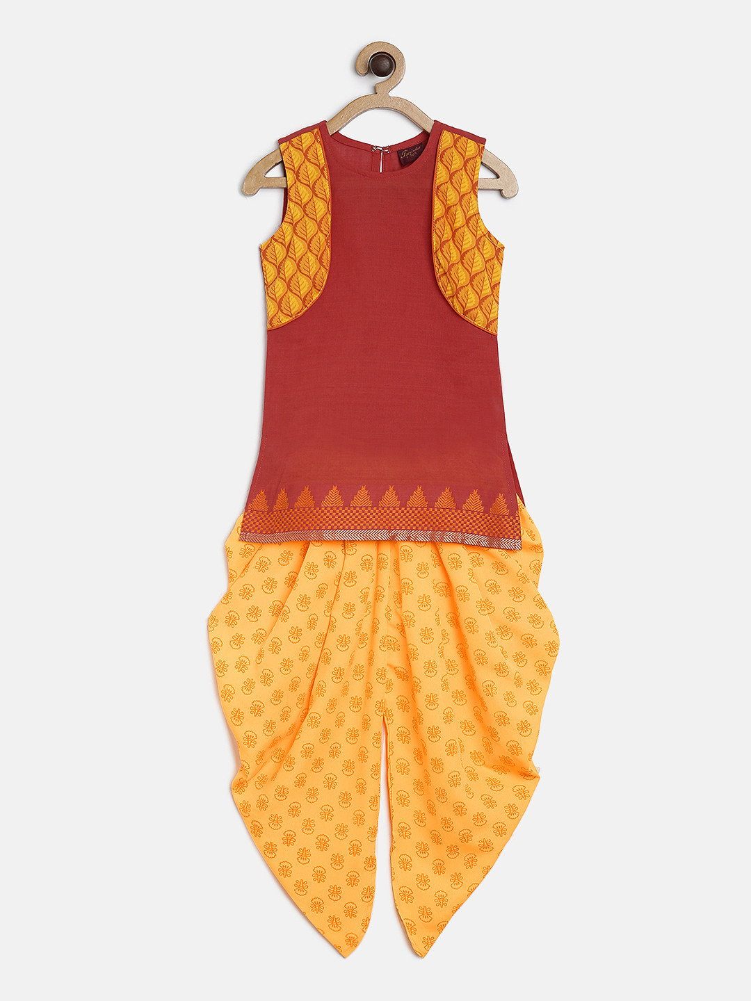 Twisha Girls Red & Yellow Printed Kurta with Dhoti Pants