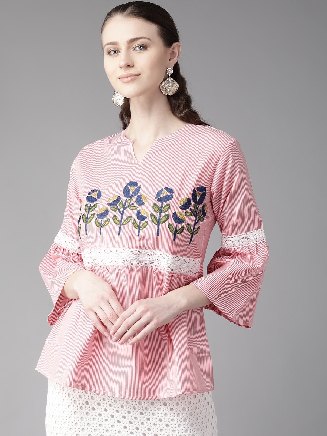 Bhama Couture Women Red & White Striped A-Line Top