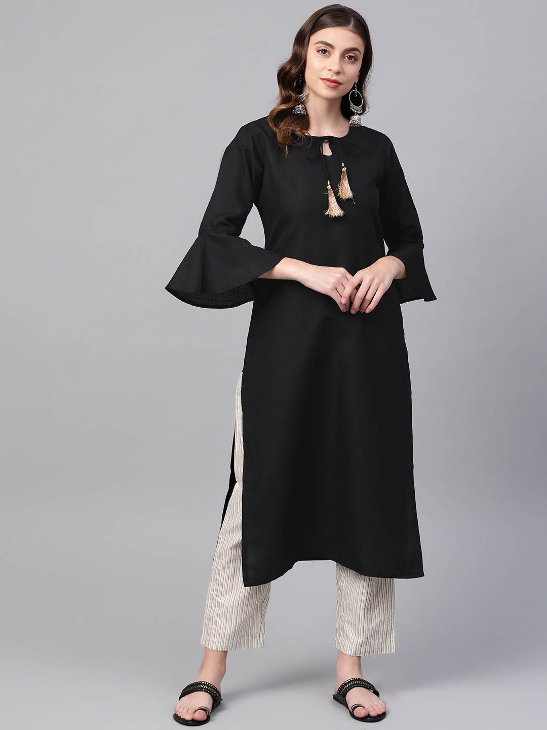 KSUT Women Black Solid Kurta with Trousers